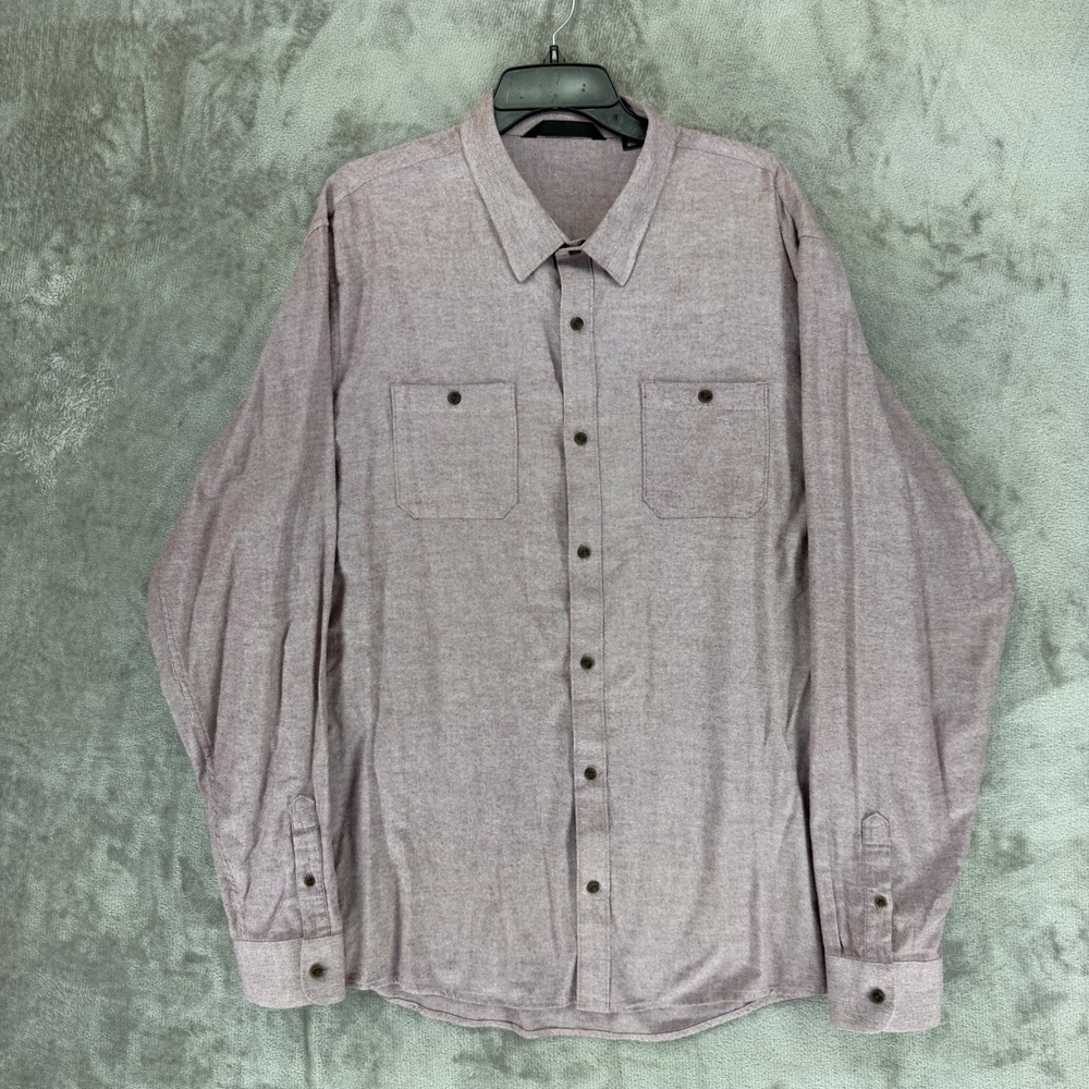 TravisMathew Mens XXL Heathered Burgundy Cotton Long Sleeve‎ Button Front Shirt